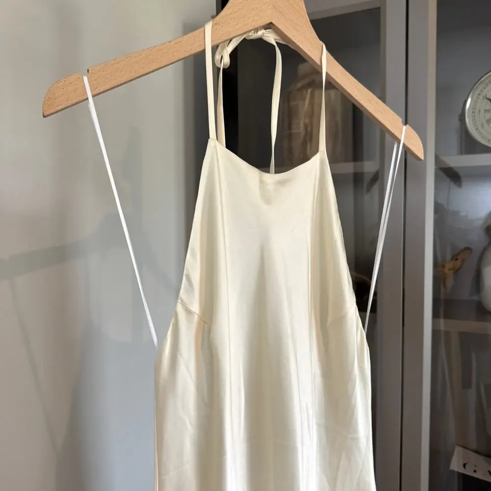Reformation Jeany Silk Maxi Dress NEW Ivory Fior Di Latte Satin Halter Gown S - Picture 4 of 7